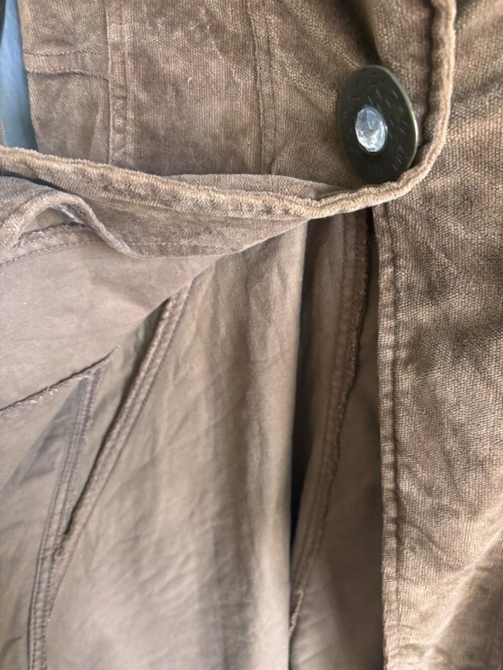 Vintage Y2K Bisou Bisou Fine Wale Corduroy Raw Hem Long Trench Jacket Brown - Picture 11 of 12